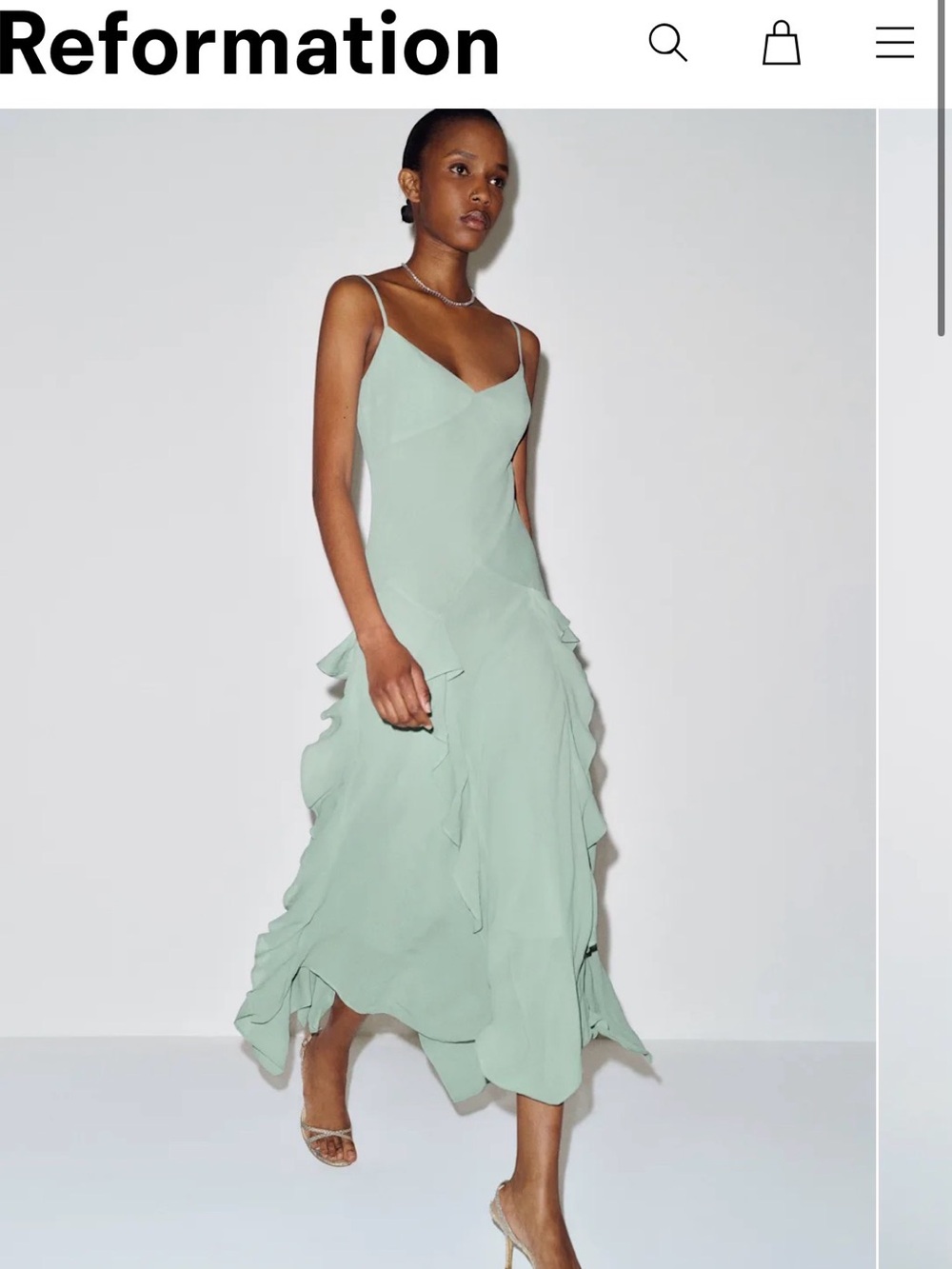 Reformation Alissa Celadon Ruffle-Maxi Dress